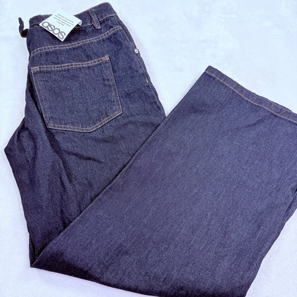 ASOS Mens Dark Wash Indigo Wide Leg Cinch Back Denim Jeans Blue 31 Waist